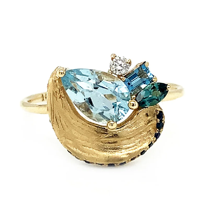 Yellow Gold & Aquamarine Ring - "Impasto Lagoon"