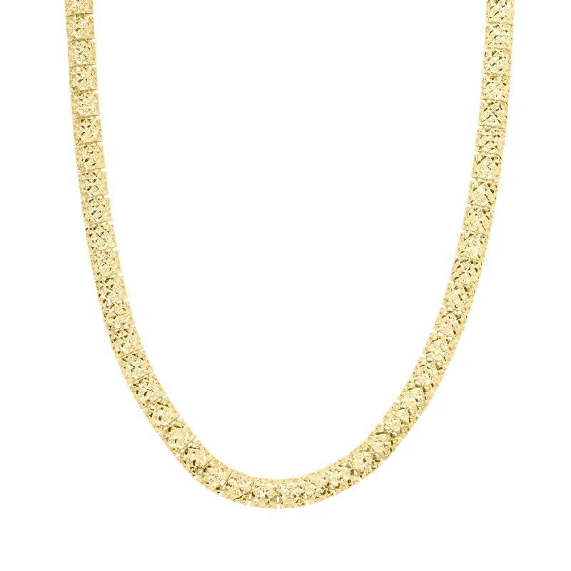 10K Fancy Textured Square Cut Link Necklace