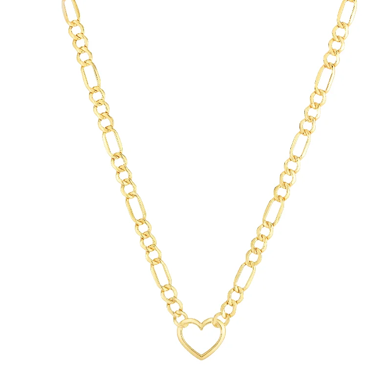 10K Heart Figaro Chain Necklace