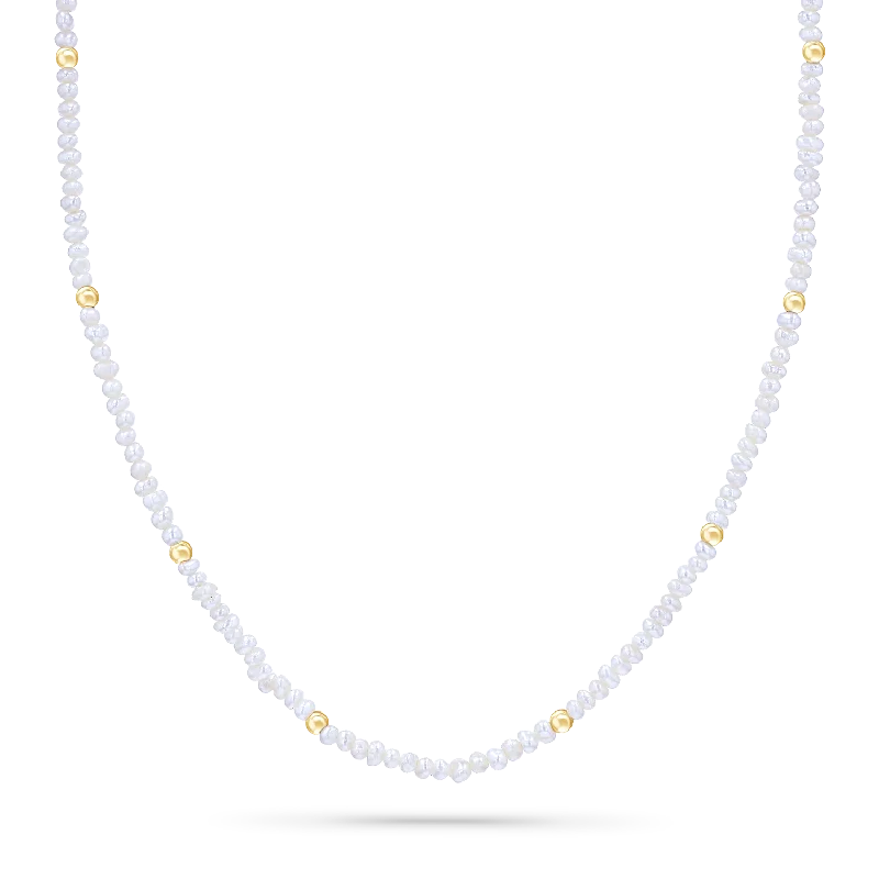 Gold Bead Station Pearl Necklace