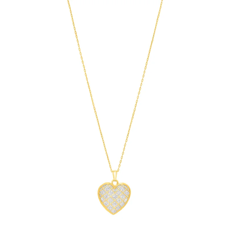 14K Gold Diamond Cut Checkered Heart Necklace