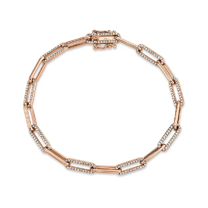 14K Rose Diamond Paper Clip Link Bracelet