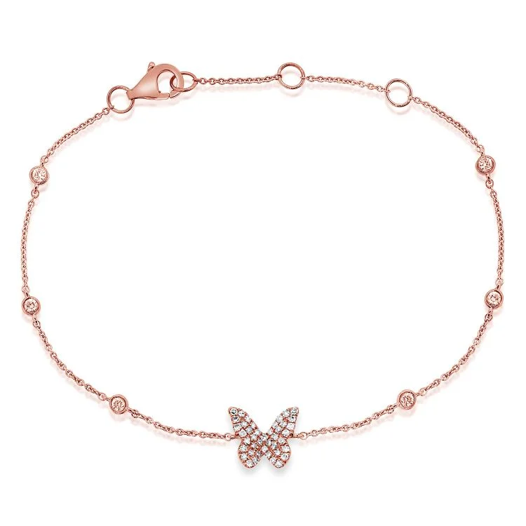 14K Rose Gold Diamond Butterfly Diamond by the Yard Bracelet