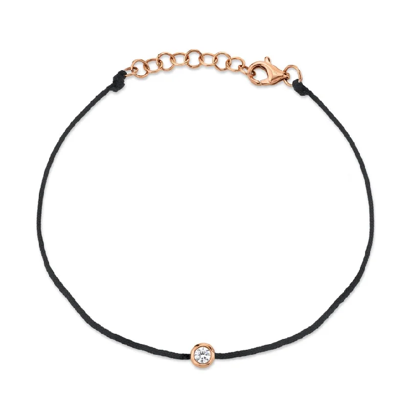 14K Rose Gold Black String Diamond Bezel Bracelet