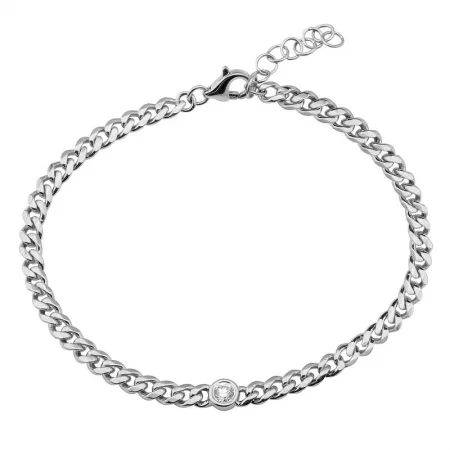 14K White Gold Diamond Bezel Curb Link Bracelet