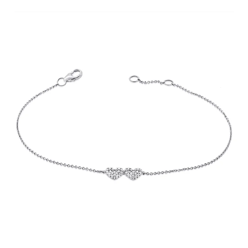 14K White Gold Diamond Double Heart Bracelet