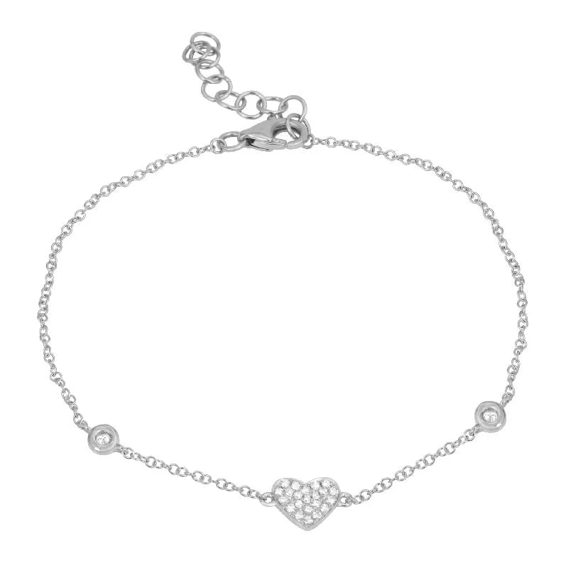 14K White Gold Diamond Heart Bezel Bracelet