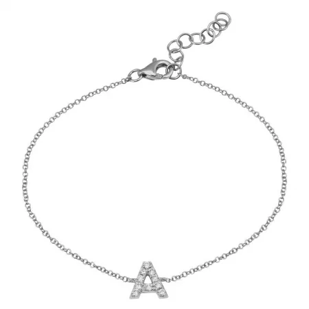 14K White Gold Diamond initial Bracelet