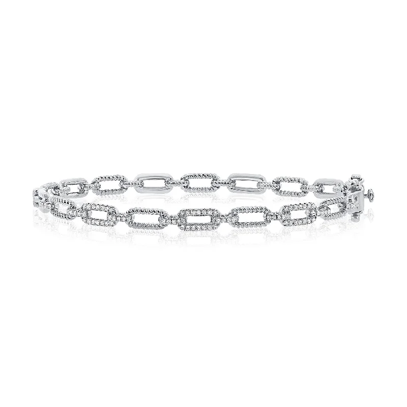 14K White Gold Diamond Link Hinged Bracelet