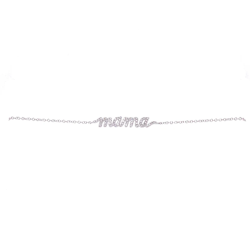 14K White Gold Diamond "Mama" Script Bracelet