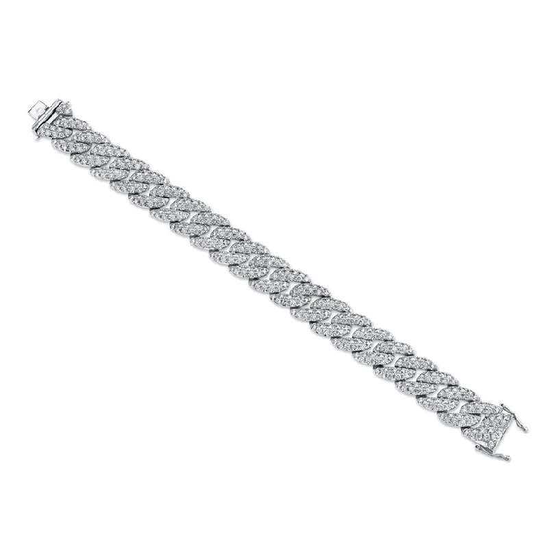 14K White Gold Diamond Pave Chain Bracelet