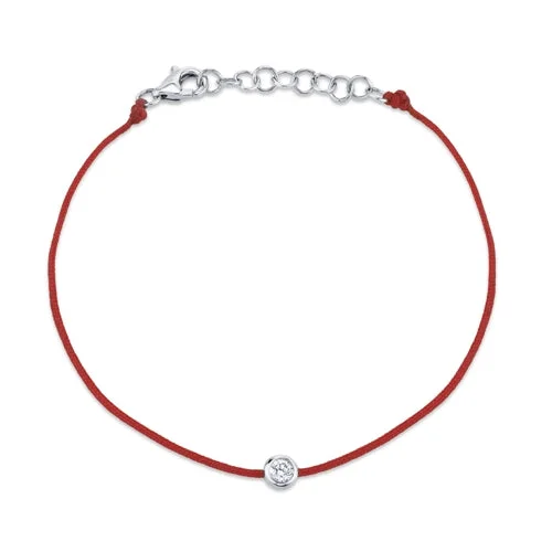 14K White Gold Red String Diamond Bezel Bracelet