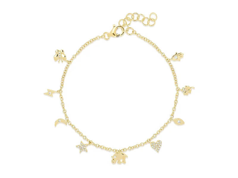 14K Yellow Gold Diamond Charm Bracelet