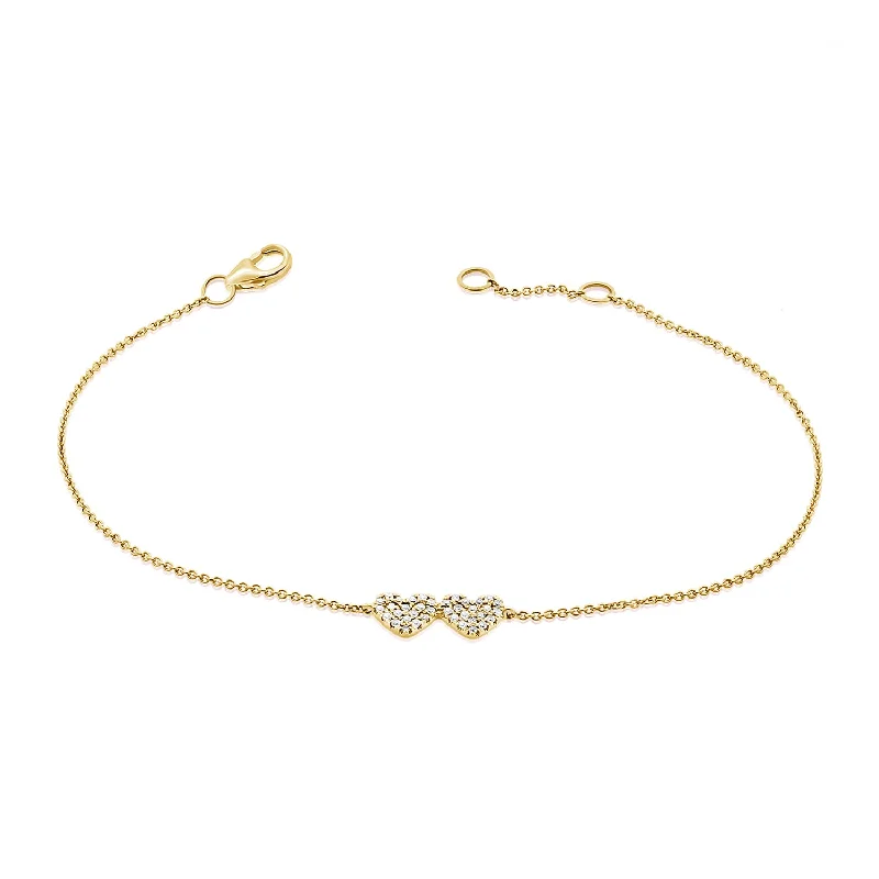 14K Yellow Gold Diamond Double Heart Bracelet