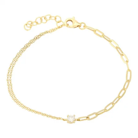 14K Yellow Gold Diamond Mixed Double Chain Bracelet