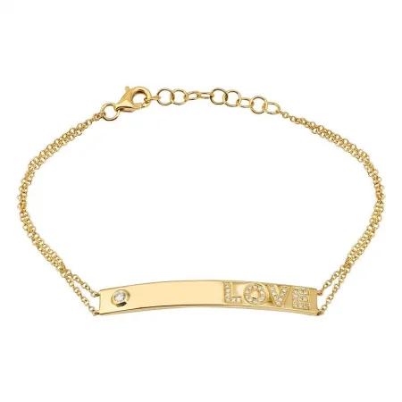 14K Yellow Gold Love Diamond Bar Bracelet