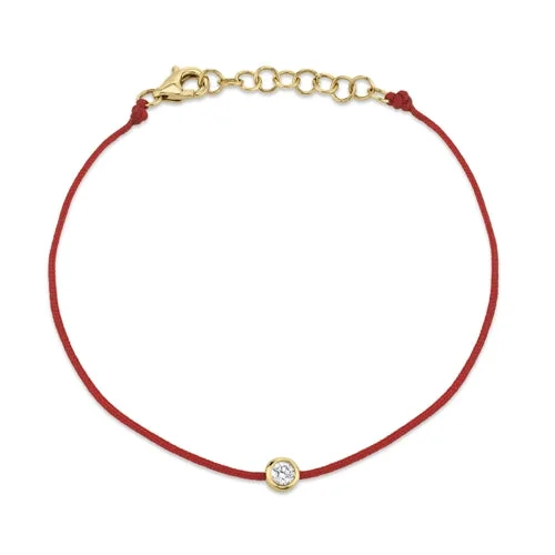 14K Yellow Gold Red String Diamond Bezel Bracelet