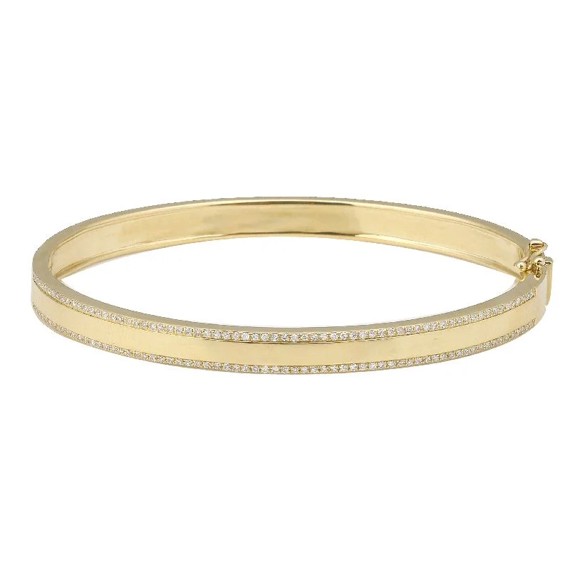 14k Yellow Gold Turqouise Enamel & Diamond Double Sided Bangle Bracelet