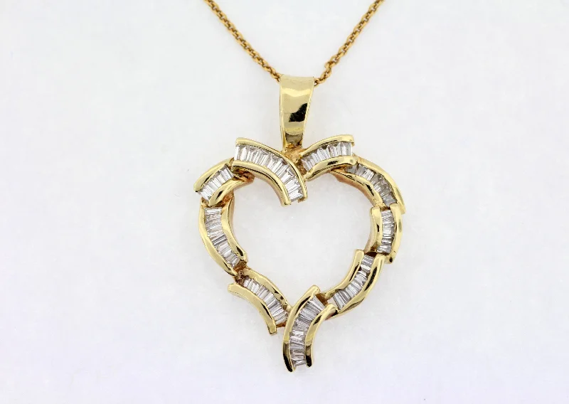 ESTATE 14KY 1.50 CTTW DIAMOND BAGUETTE HEART PENDANT