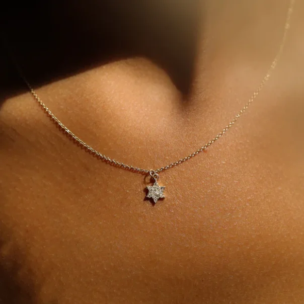 Gold Star of David Diamond Necklace