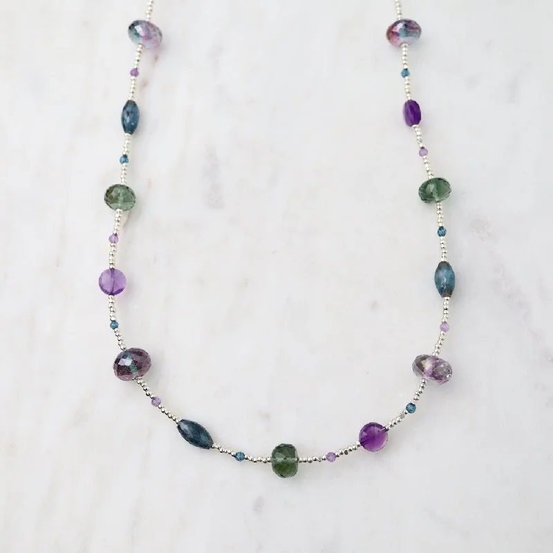 Silver Glass Kyanite, Amethyst & Quartz Necklace