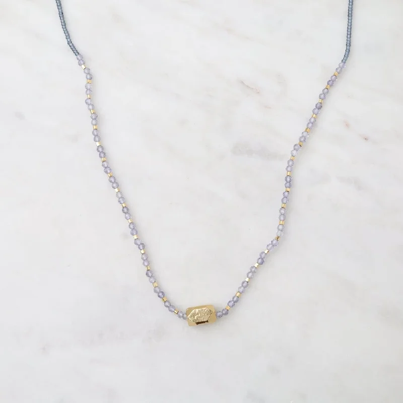 Vermeil Nugget & Grey Seed Bead Necklace